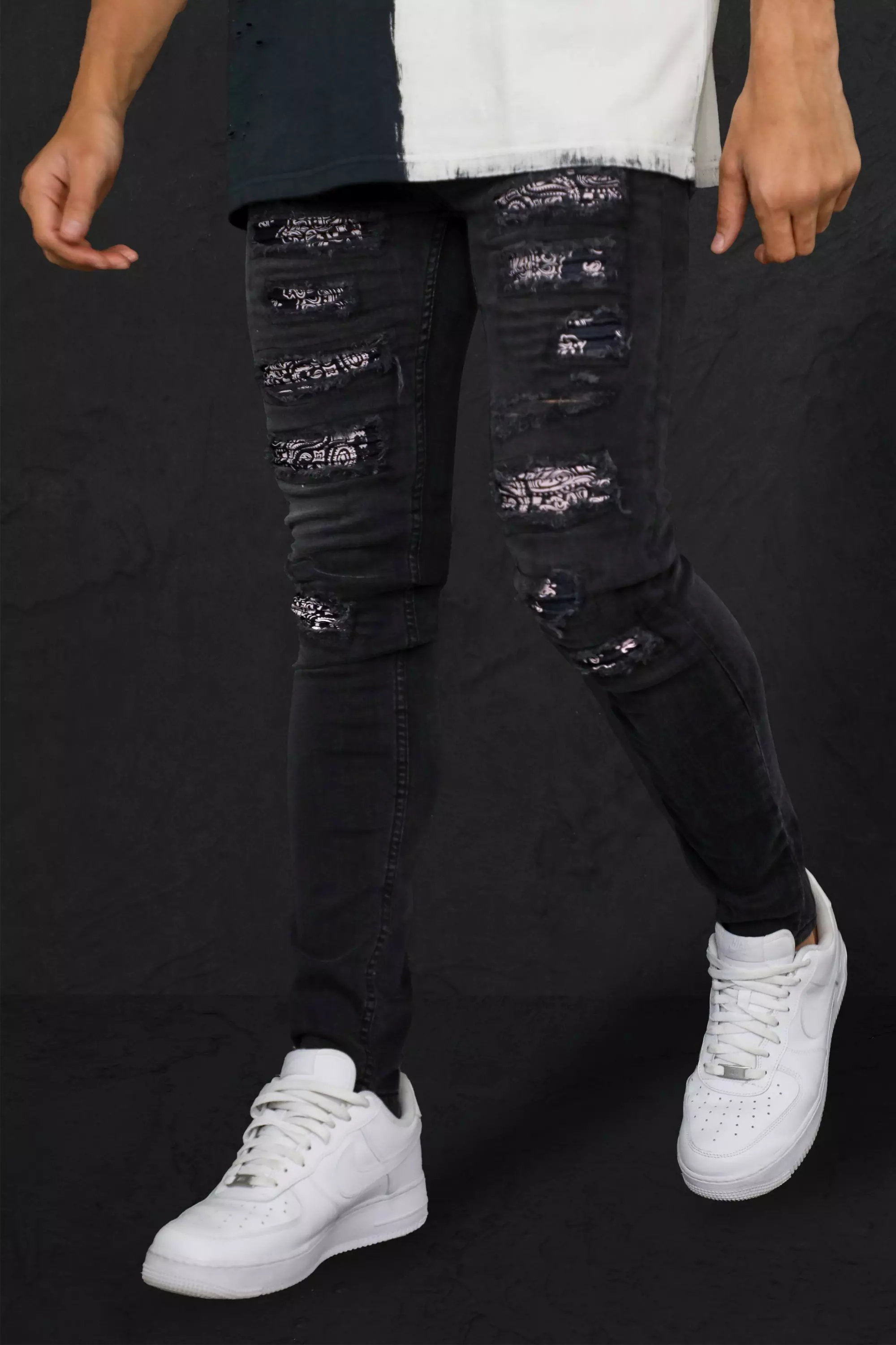 Black and white cheap biker jeans